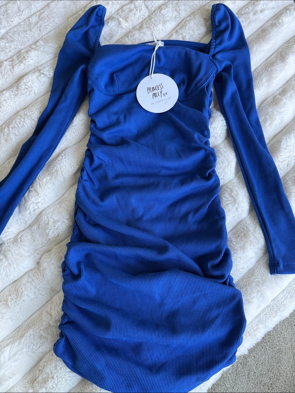 Princess Polly Cobalt Blue Ruched Long-Sleeve Bodycon Dress